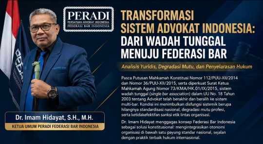 Dr. Imam Hidayat, S.H., M.H.: Menata Ulang Arsitektur Advokasi Nasional – Dari Monopoli Kelembagaan Menuju Tata Kelola Federasi