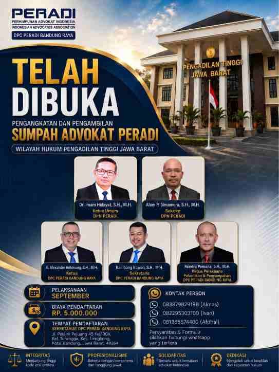 PERADI Bandung Raya Buka Pendaftaran Pengangkatan Advokat 2026: Langkah Strategis Cetak Penegak Hukum Berkualitas